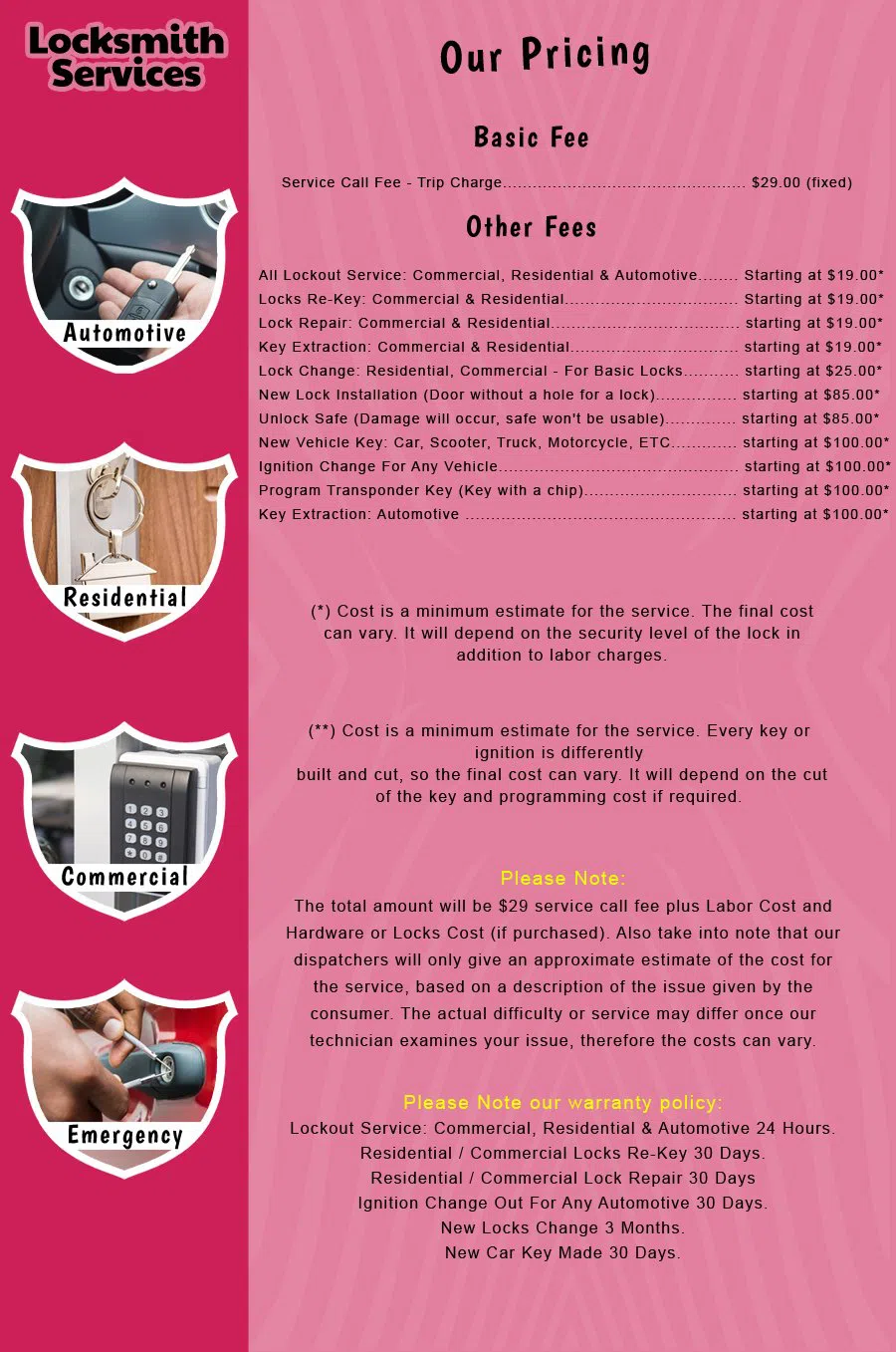 Harrington Pk NJ Locksmith Store Harrington Park, NJ 201-623-3402 - price-list-c-18
